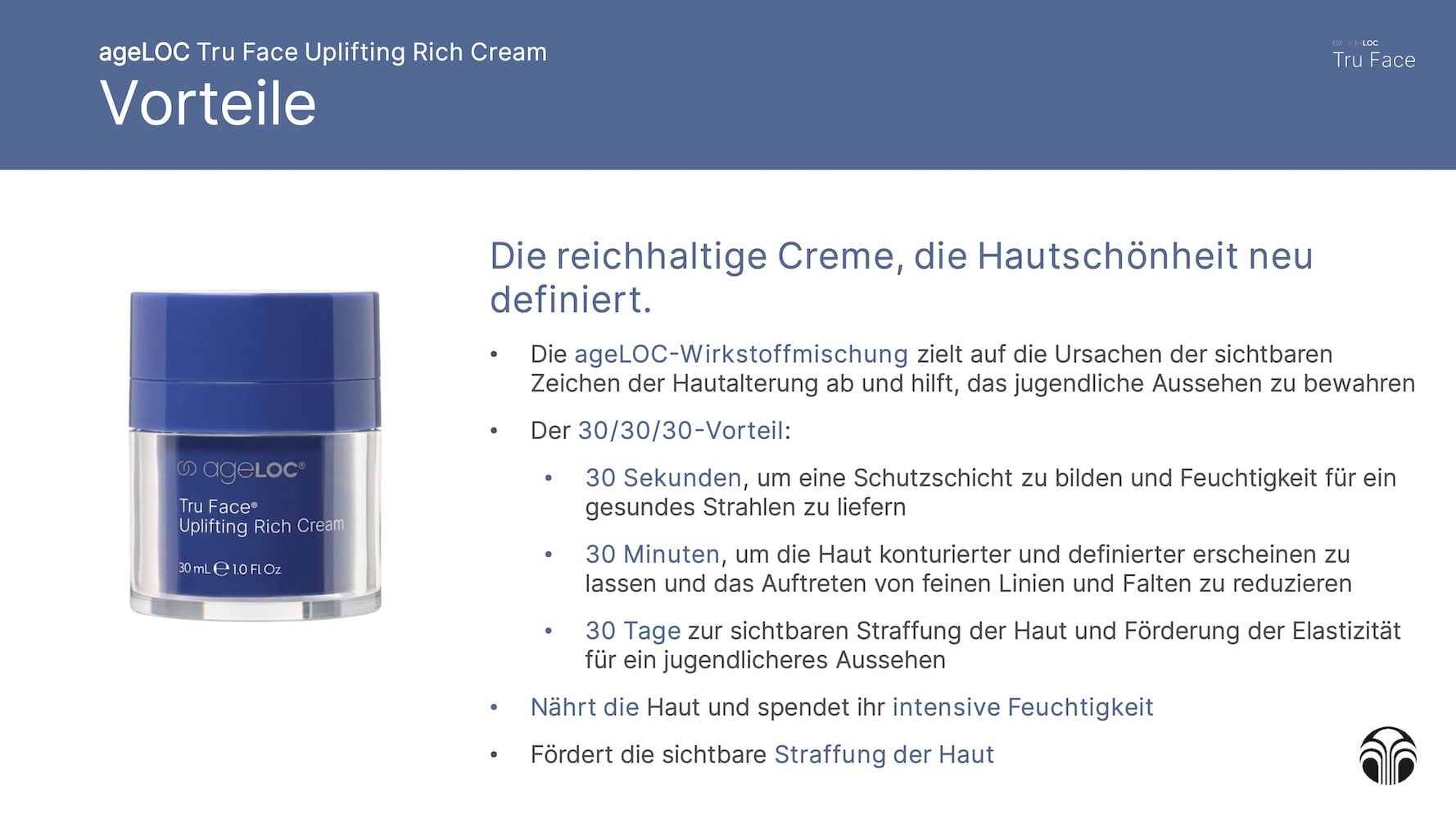 ageLOC Tru Face Uplifting Rich Cream Vorteile