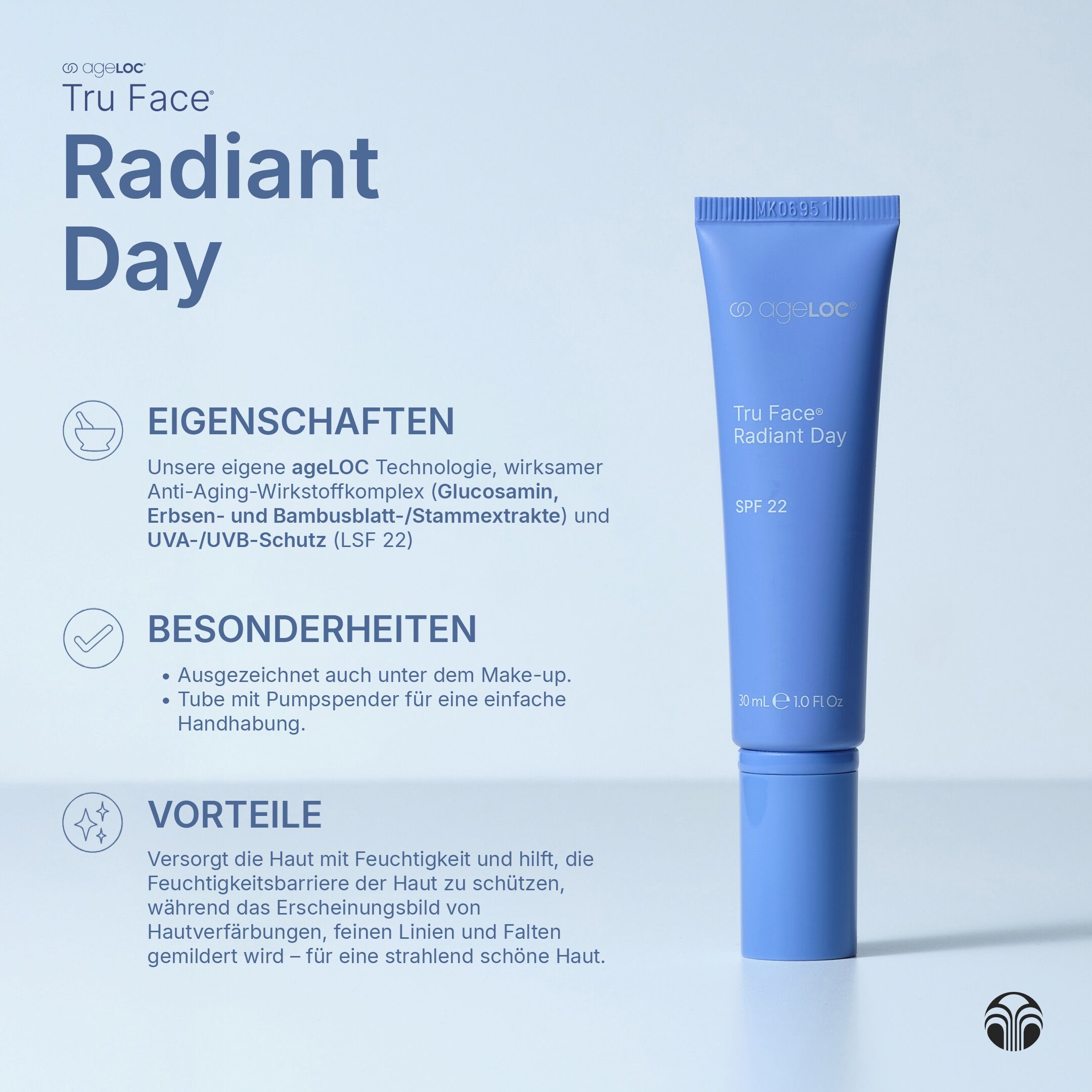 ageLOC Tru Face Radiant Day – Tagespflege mit LSF 22 für strahlende Haut - Anti-Aging Creme mit UV-Schutz